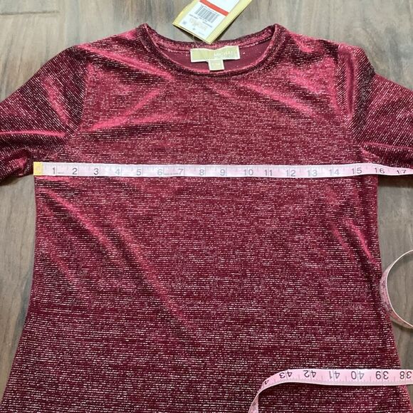 Michael Kors Dark Ruby Burgundy Ribbed Shimmering Long Sleeve Top - Picture 3 of 6